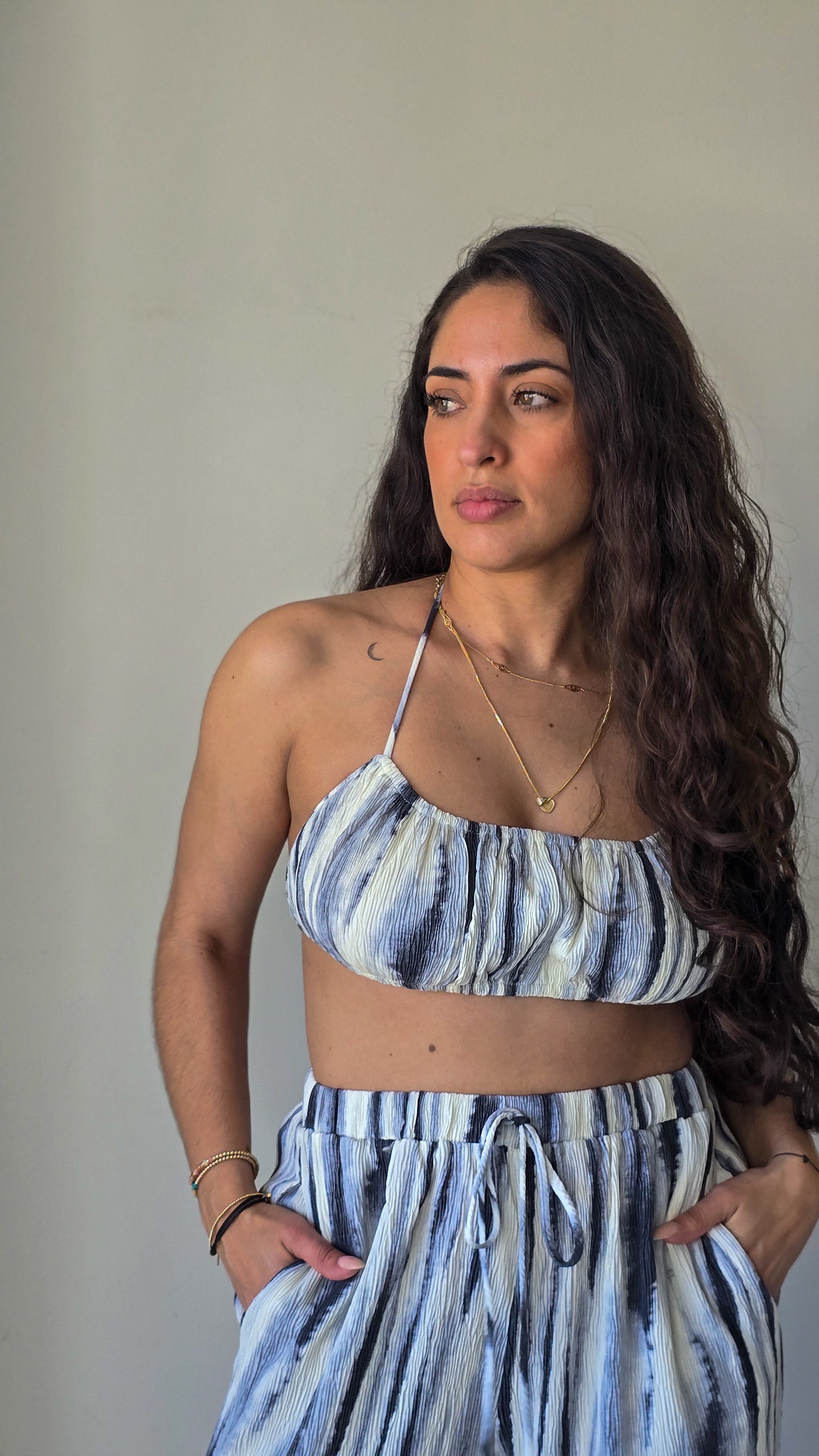 Open back top and pants set