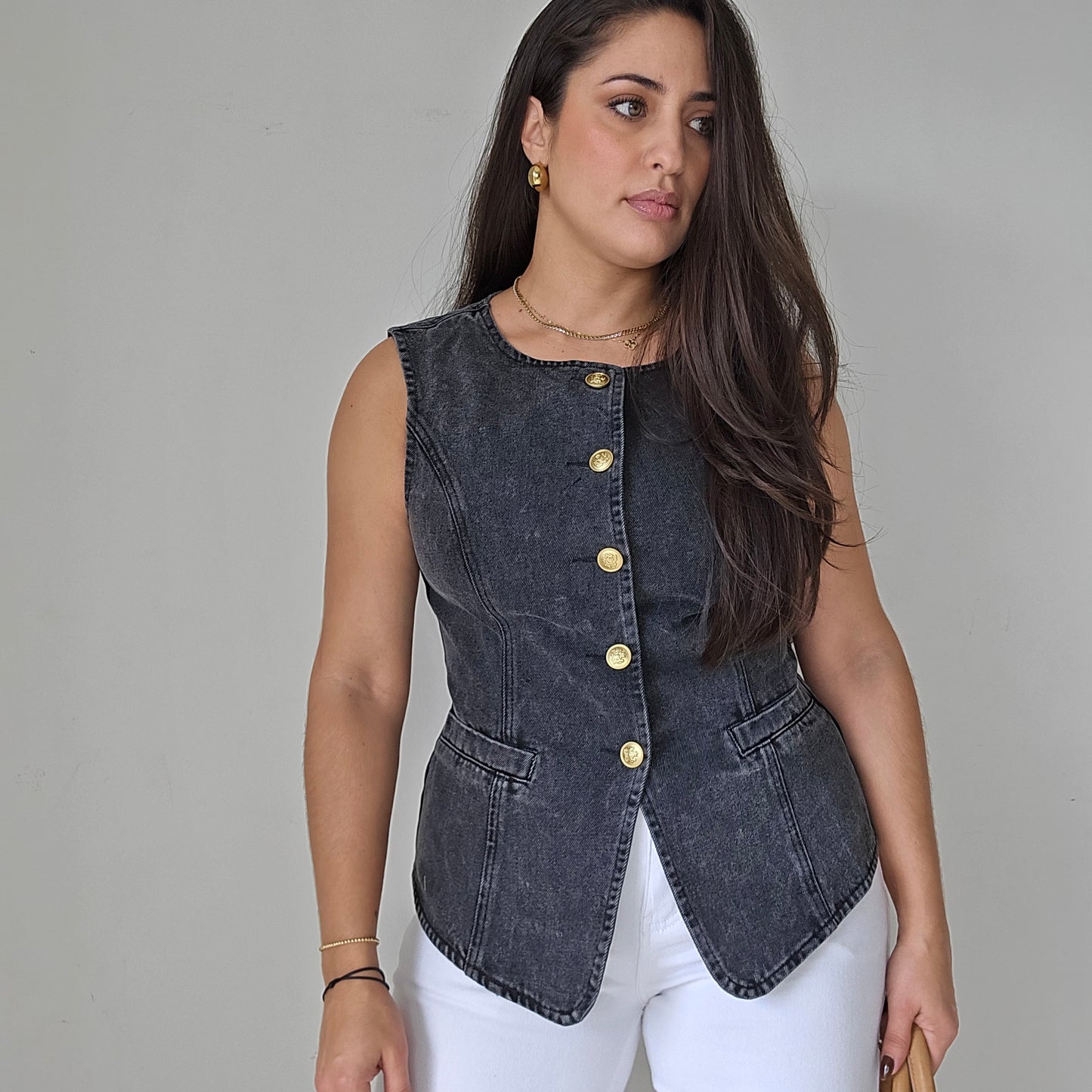 Black denim vest top