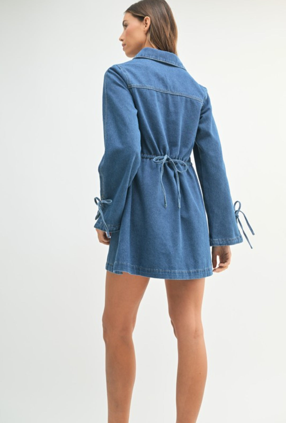 Denim shirt collar mini dress