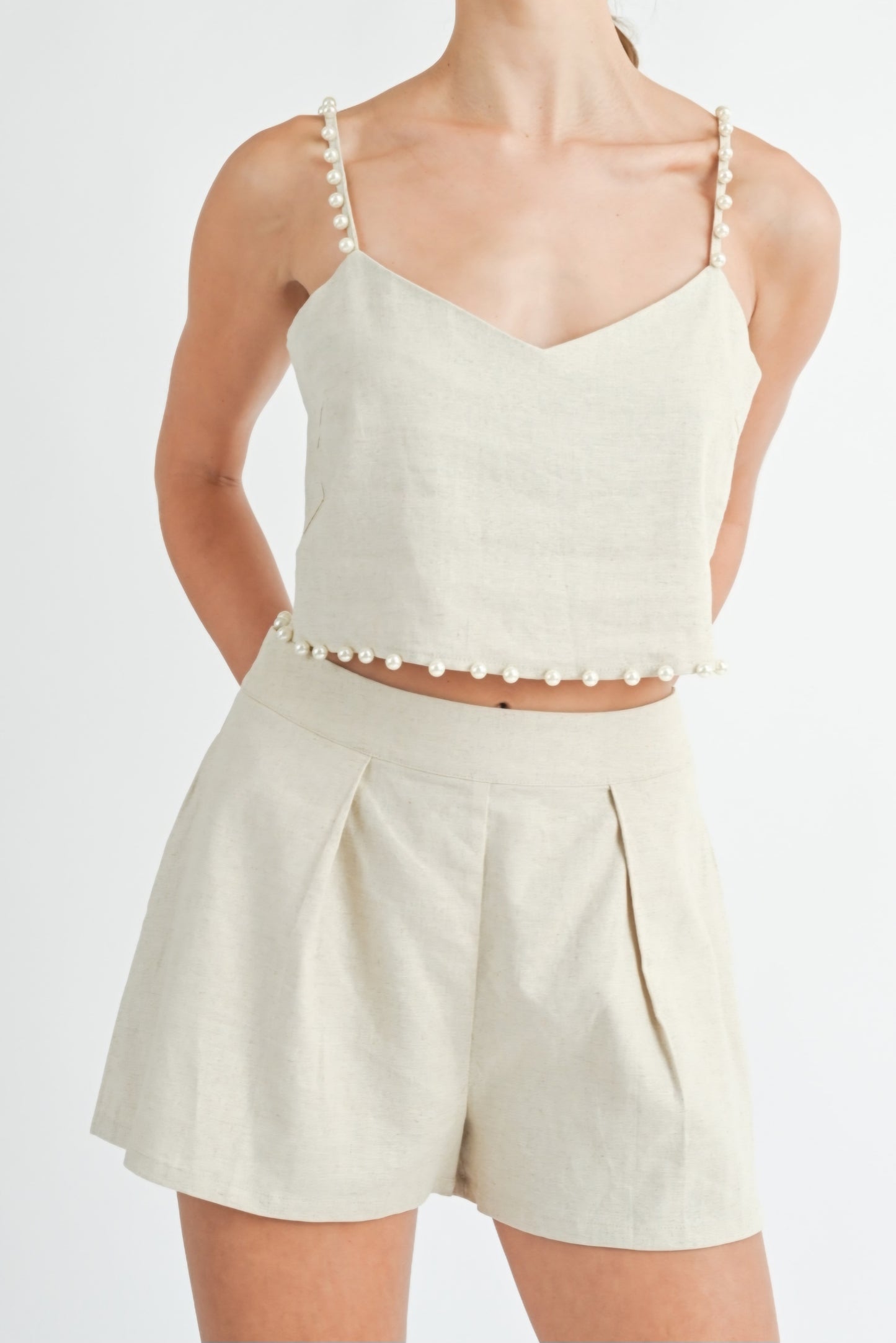 Pearl linen top and short set