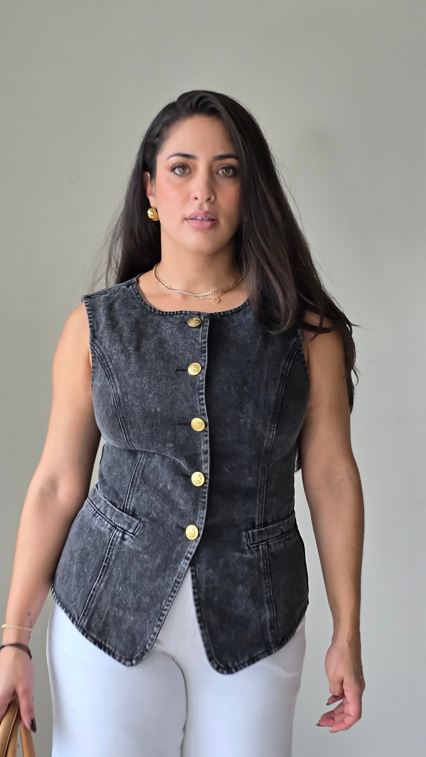 Black denim vest top