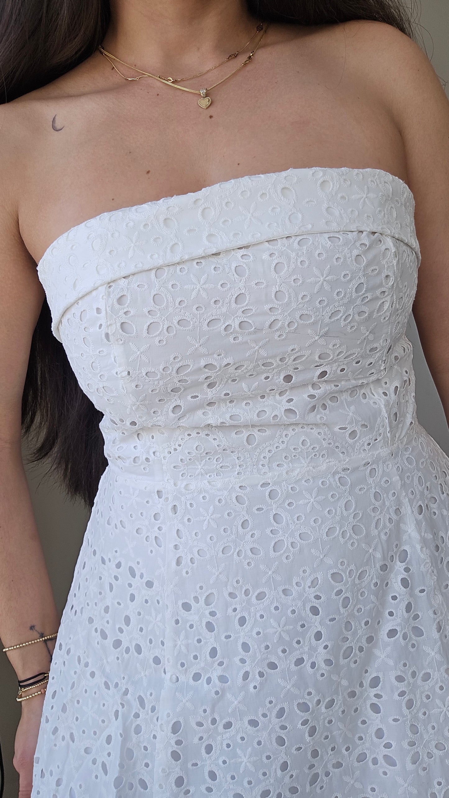 Eyelet tube midi flare dress