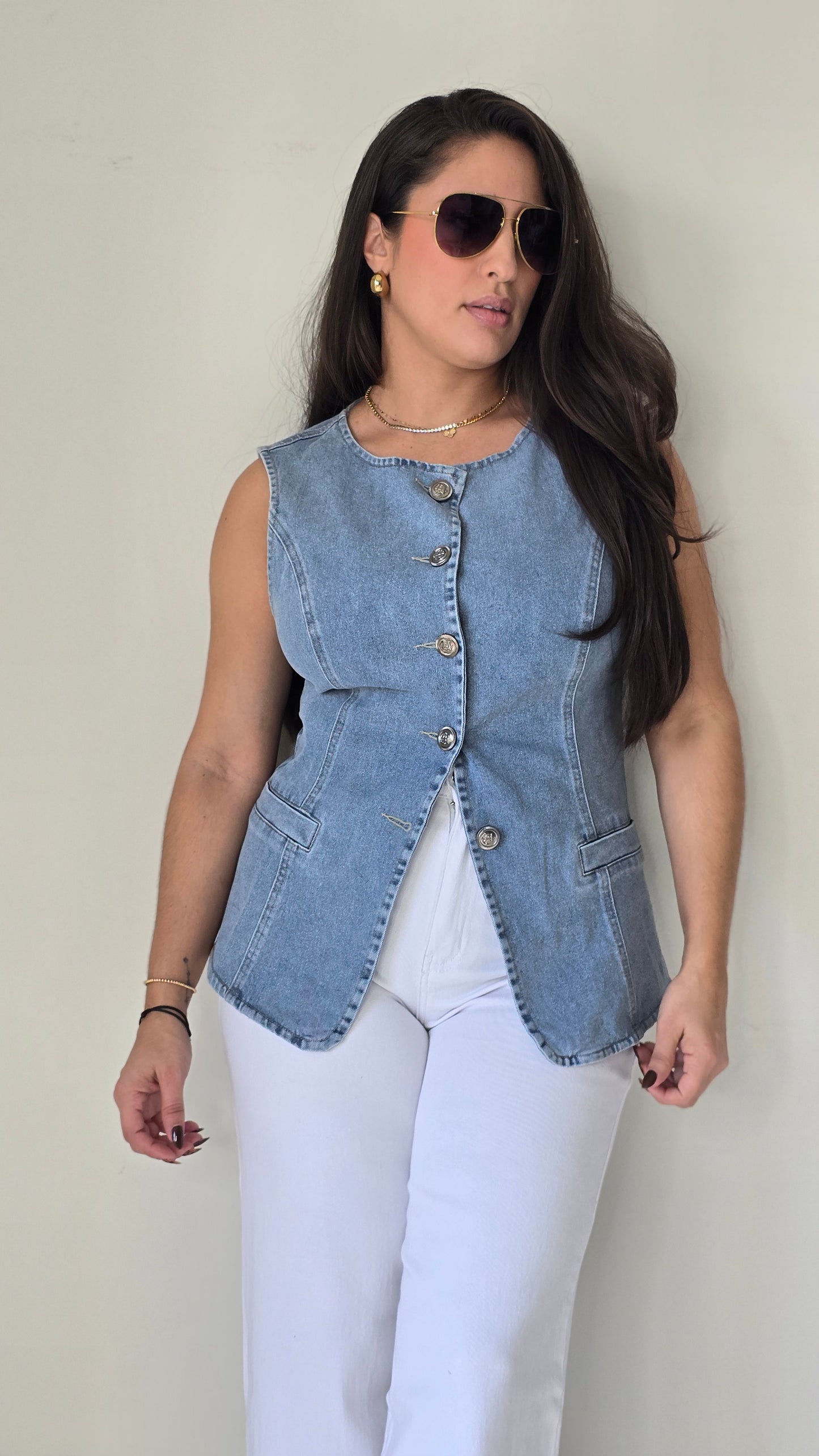 Light denim vest top