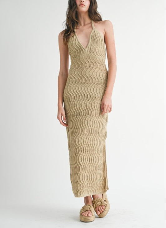 Wavy open back knit midi dress