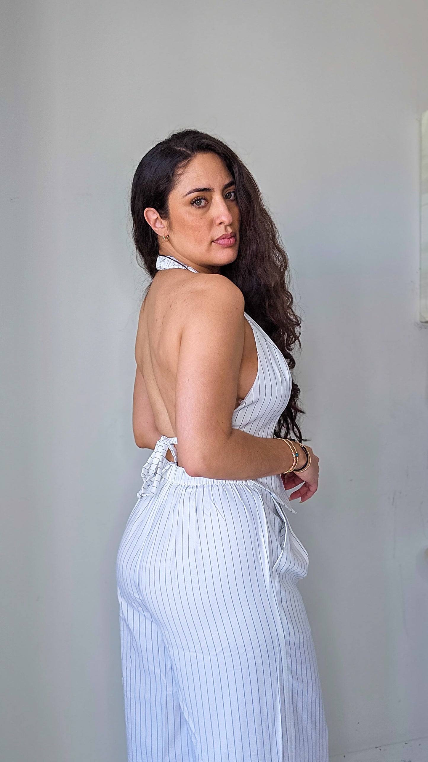 Pinstripes halter vest and pants set