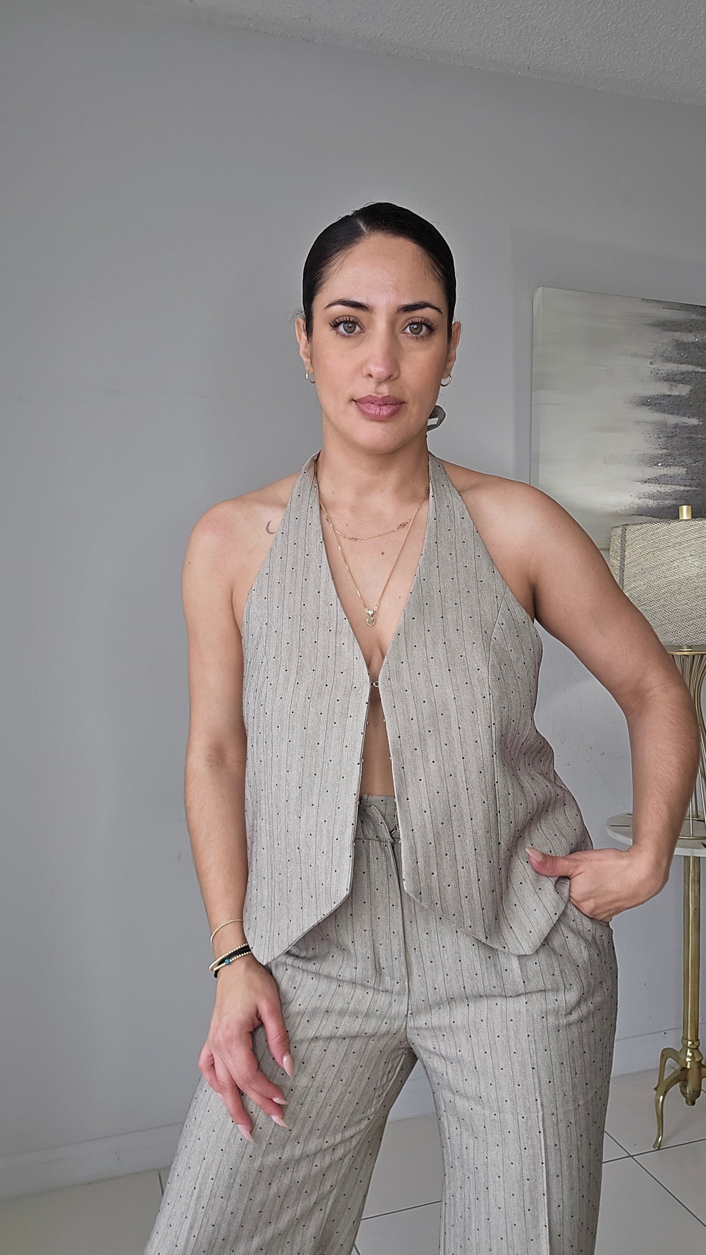 Rhinestones halterneck vest