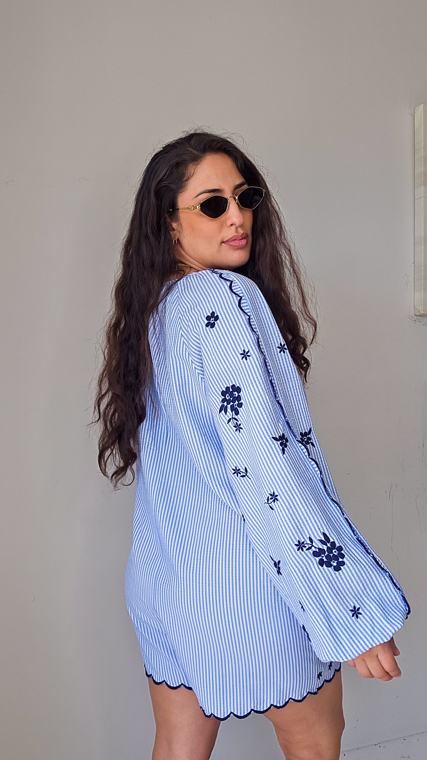 Embroidered heart pockets romper